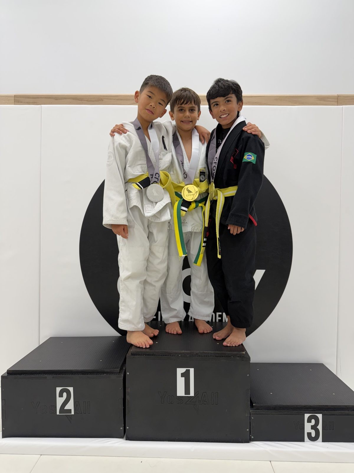 EVR1 Kids Jiu-Jitsu students competing at a youth Brazilian Jiu-Jitsu tournament.