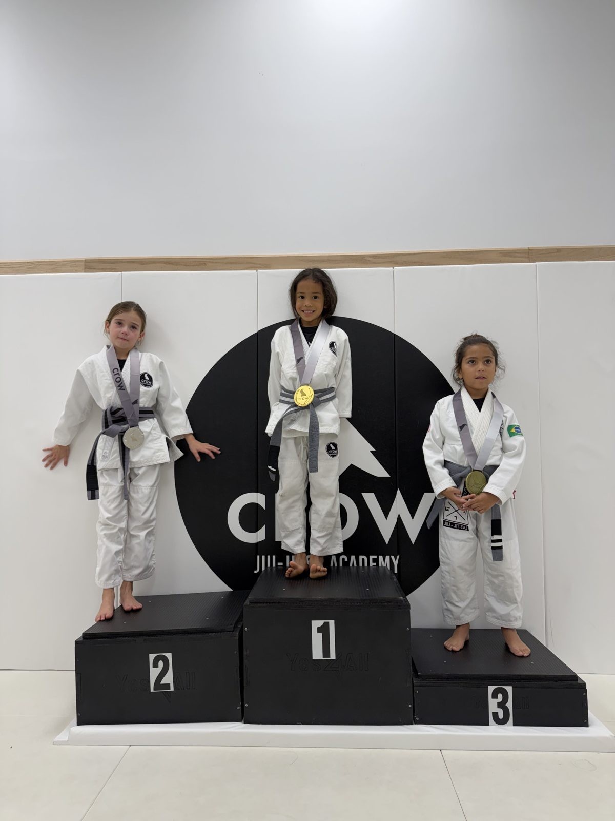 EVR1 Kids Jiu-Jitsu students competing at a youth Brazilian Jiu-Jitsu tournament.